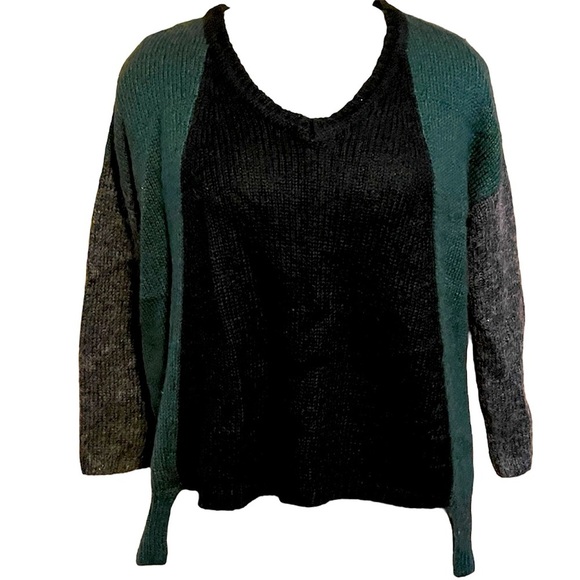 MNG oversized sweater fuzzy colorblock Black, gray, green knit S small - Picture 1 of 7